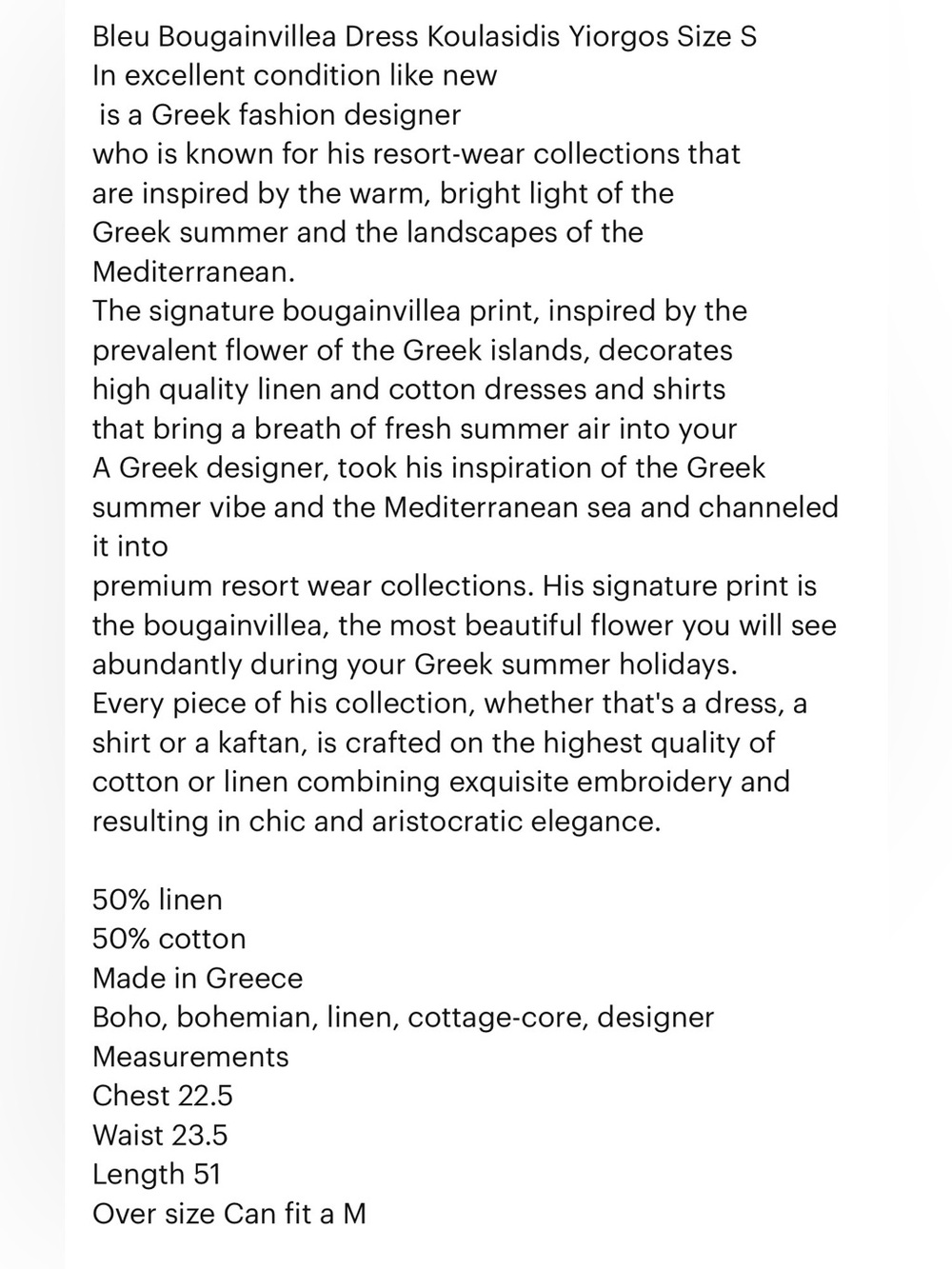 Yiorgos Koulasidis blue & white floral Greece Mediterranean dress bougainvillea - Picture 9 of 9